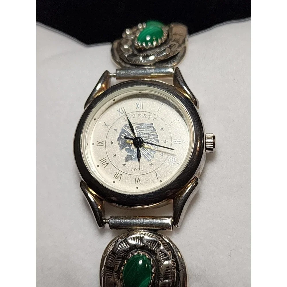 Navajo Michael Perry MP Sterling Silver Malachite Liberty Watch Vintage Running